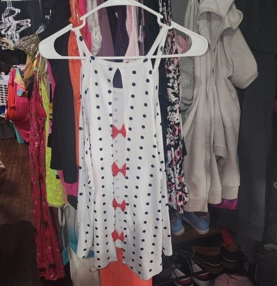 💋5/20 Nobo white polka dot tank open bow back 3x - Picture 3 of 4